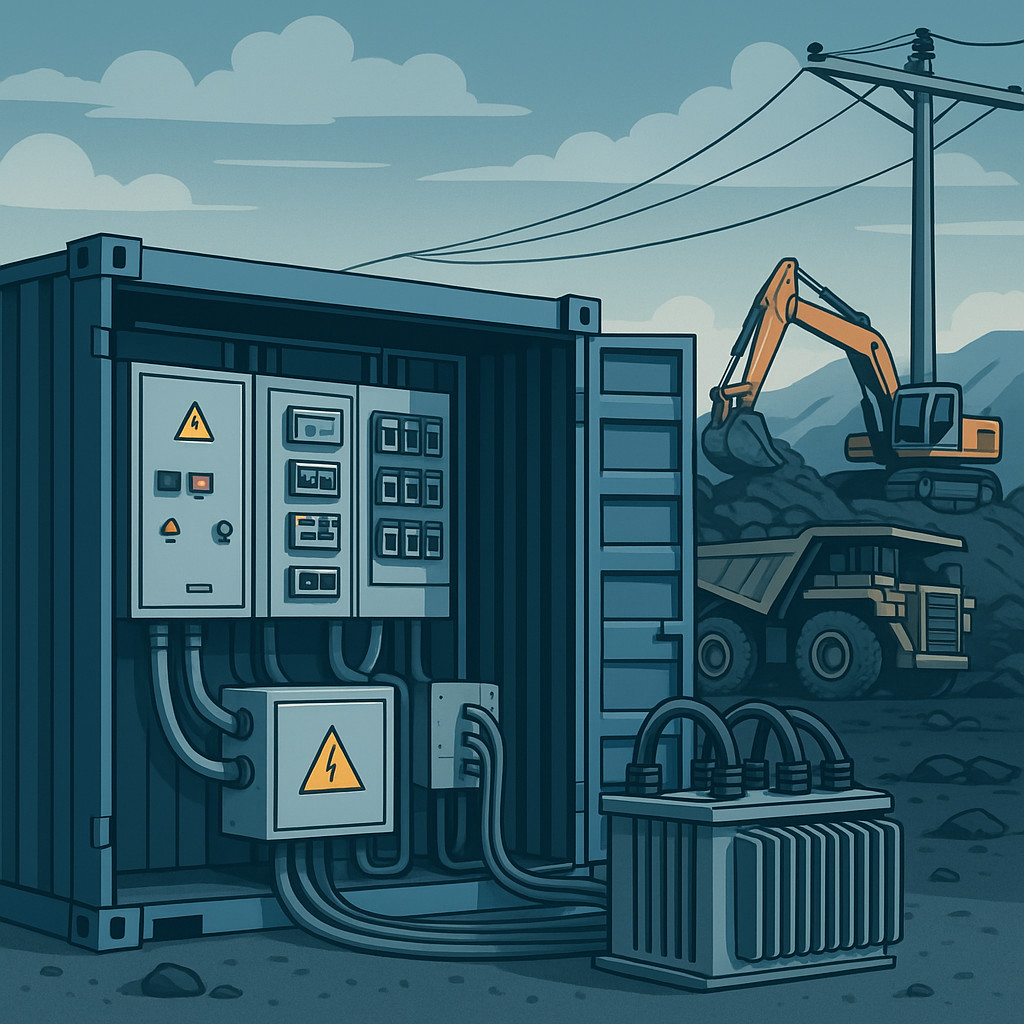 Power distribution and electrical systems within mining containers